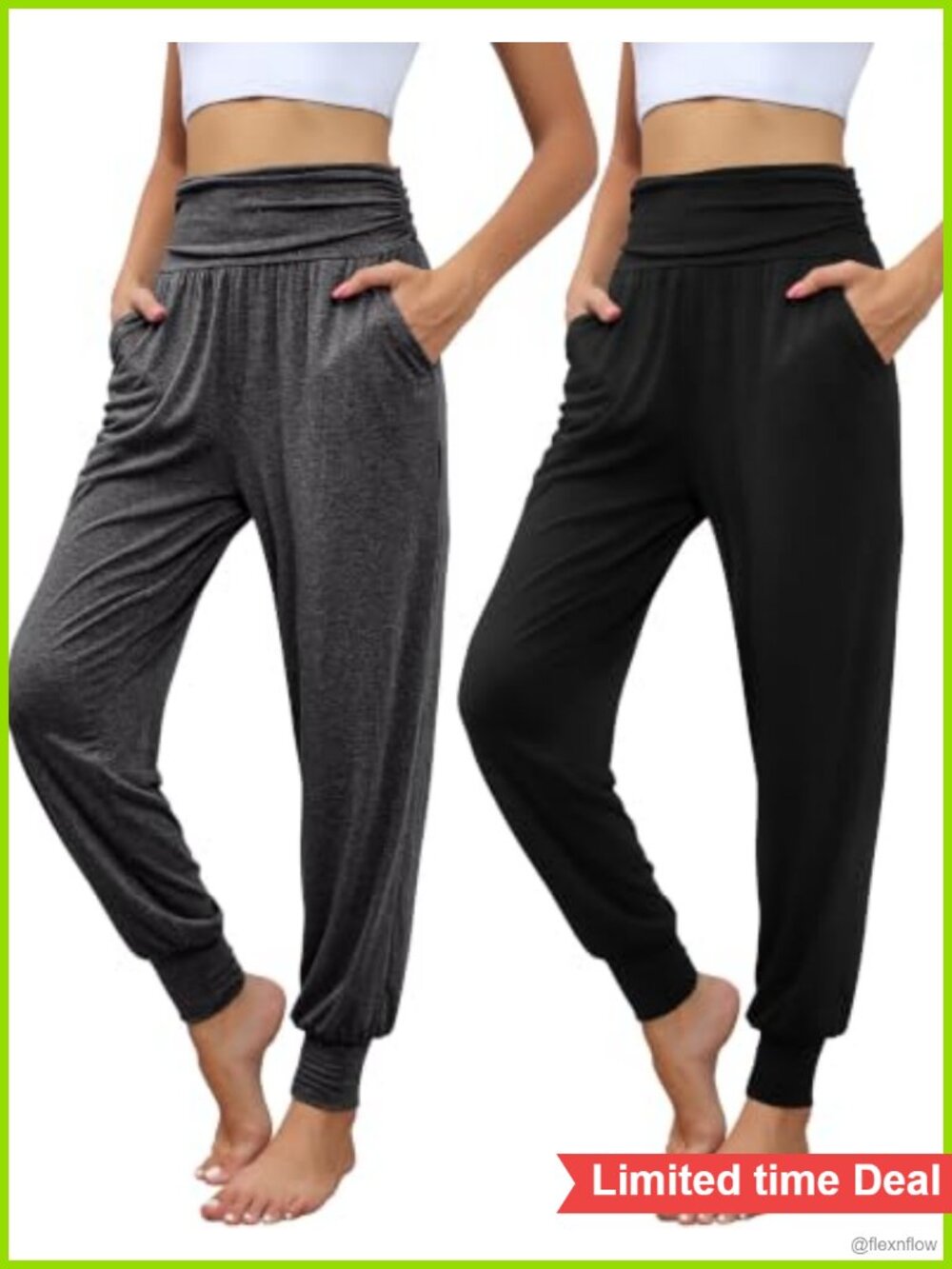 2 Pack Women's Yoga Sweatpants with Pockets High Waist Tapered Leg